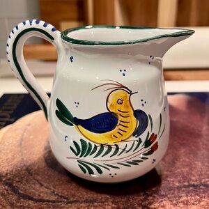 Deruta Italy Hand-Painted Ceramic Creamer Pitcher – Bird & Floral Majolica 4”